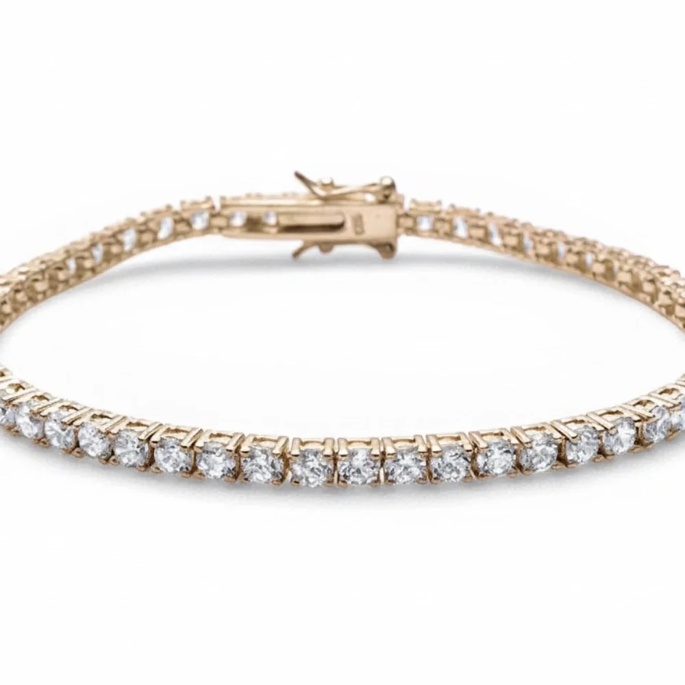 Womens Sterling Silver .925 4mm Zirconia Yellow‎ Gold Plated Tennis Bracelet